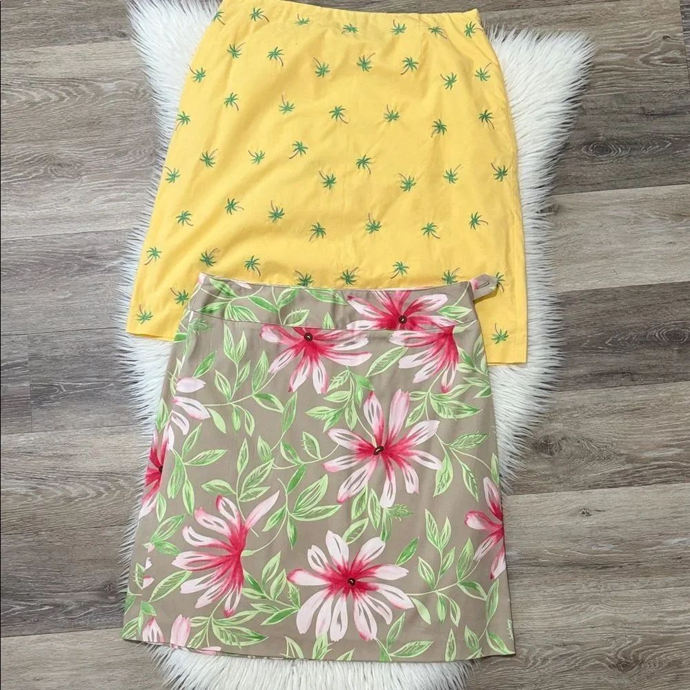 Talbots Yellow Palm and Floral Mini Skirt Set size 10